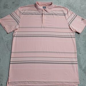 Callaway Polo Shirt Mens Large Pink Striped Opti-Dri Golf Performance Stretch